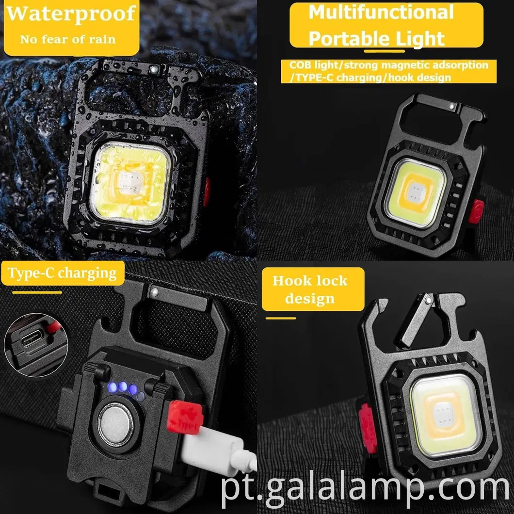 Chave de iluminação portátil multifuncional com luz de acampamento recarregável